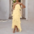 thumbnail image 5 of Kvture Chiffon Halter Bridesmaid Dresses for Women Spaghetti Straps Tiered Long Prom Evening Party Dress Yellow, 5 of 9