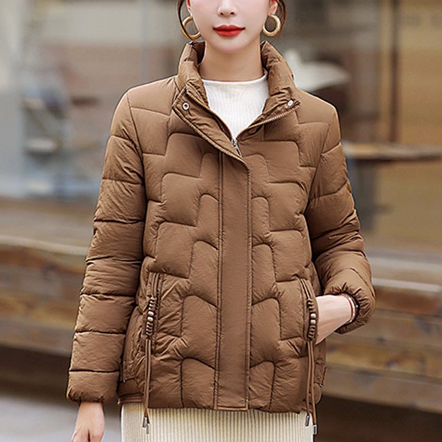 Parkas de manga larga para mujer, chaqueta de plumón informal con cuello alto y moda, chaqueta acolchada de algodón para mujer, abrigo moderno para mujer