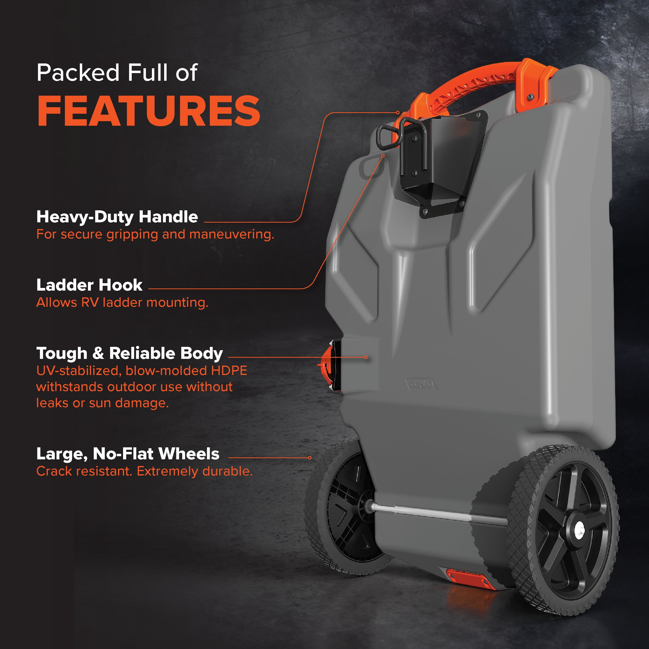 (2 pack) Camco Rhino 36-Gallon Portable RV Tote Tank - Oversized Wheels, Steel Tow Adapter - Gray (39006)