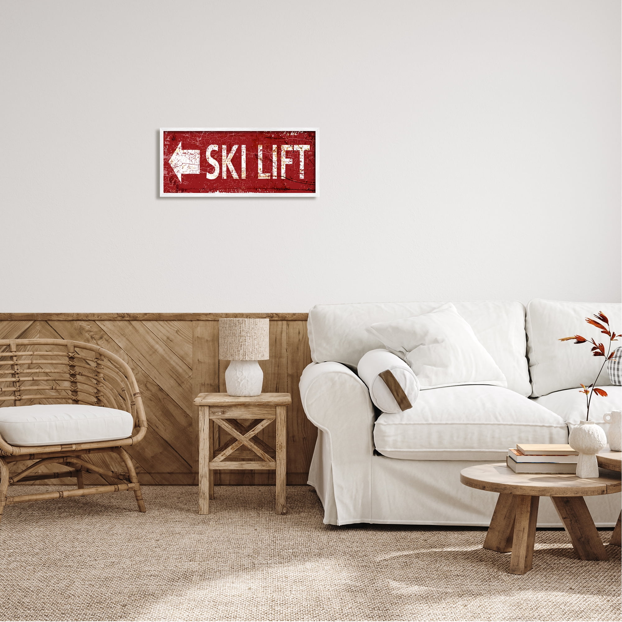 Stupell Industries Ski Lift Arrow Pointing Left Sports Painting White Framed Art Print Wall Art, 24 x 10