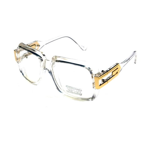 V.W.E. Large Classic Retro Square Frame Clear Lens Glasses with Gold Accent