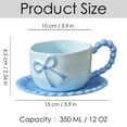 thumbnail image 2 of Farcauo Bow Coffee Mug Blue Coquette Coffee Mugs Set with Saucer 12 OZ Personalized Porcelain Tea Cup Bow Cute mug for Women Girl, 2 of 7