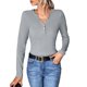 thumbnail image 1 of Tops de punto con cuello en V para mujer Otoño Invierno Clásico Casual Color puro Manga larga Tops de punto acanalado para fiesta Trabajo Salida Gris M, 1 of 6