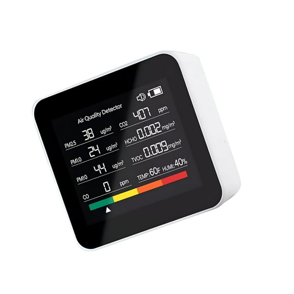 GJX Portable Air Quality Monitor 9-in-1 CO Detector CO2 PM2.5 TVOC HCHO LED Display Intelligent Alarm 2000mAh Rechargeable