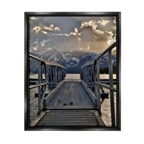 Stupell Industries Dock & Mountain View Landscape Photography Black Floater Framed Canvas Art Print Wall Art, 25 x 31
