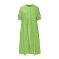 thumbnail image 5 of Women Button Down Dress Loose Summer Cotton Linen Dress Ruffle Hem Casual Dress Short Sleeve Tunic Dress Green XXL, 5 of 5