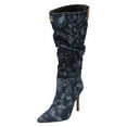 thumbnail image 4 of Pointed Toe Stiletto Heels Women Slouchy Denim Fashion Studded Knee High Boots Sexy Winter Dress Pull on Wide Calf Long Boots, 4 of 4