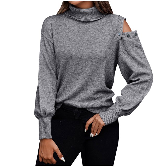 IROINID Pull-over à Épaules Froides pour Femmes Pulls à Manches Longues de Couleur Unie à Manches Courtes