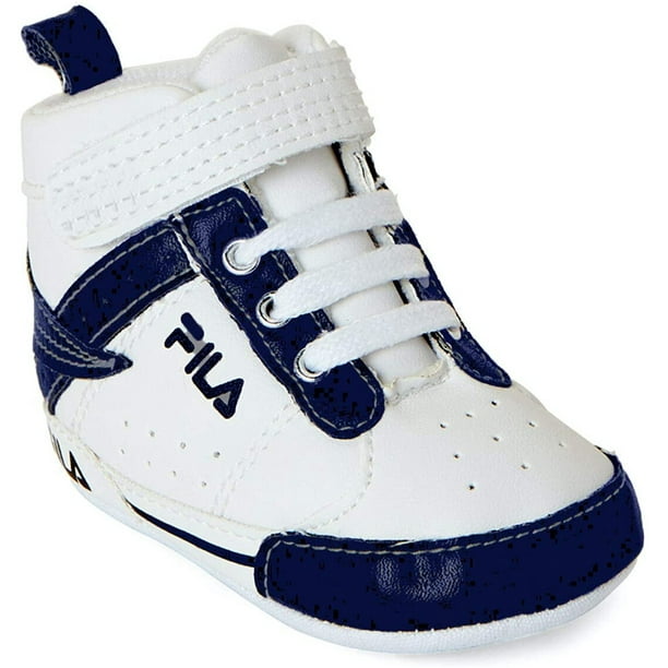 FILA Fila Baby Boys Trapunto High Top Sneaker Crib Shoes (Navy/White