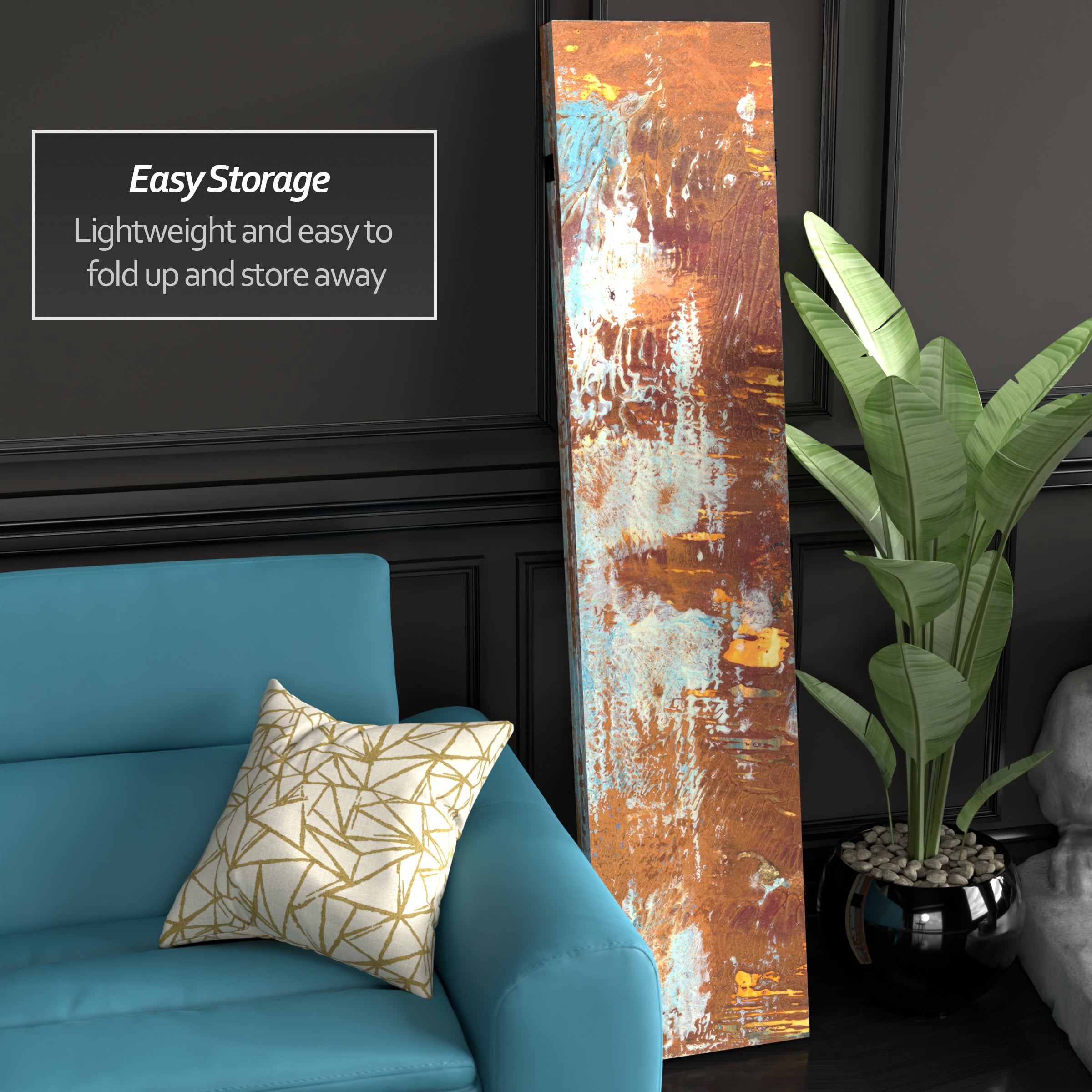 Oriental Furniture 6 ft. Tall Rust Canvas Room Divider - 3 Panel
