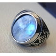 thumbnail image 3 of Natural Blue Fire Rainbow Moonstone Mans Ring, 925 Sterling Silver Ring, Oval Cabochon Gemstone Mans Ring, Designer Healing Man Ring, Gift For Him, Moonstone Arabic Silver Ring, Signet Ring, 3 of 5