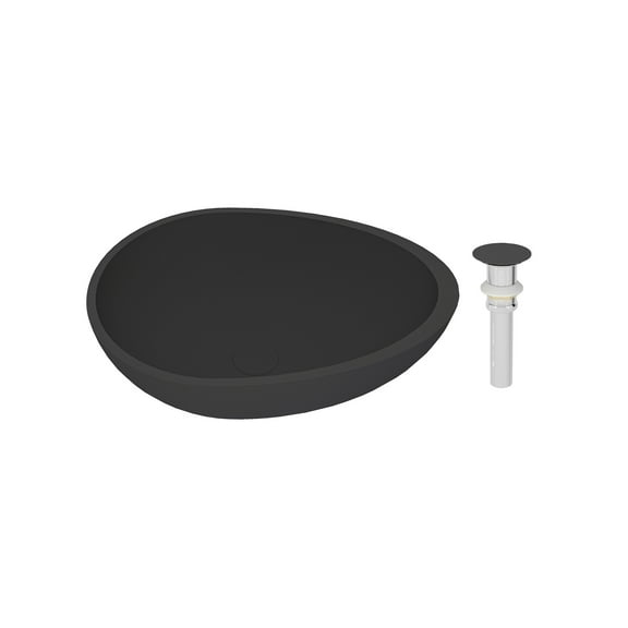 CASAINC Concrete Egg-Shaped Bathroom Vessel Sink Black Earth with Matching Drainer