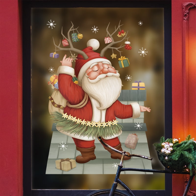 HCXIN 2023 Santa Claus Decorative Stickers Shopping Mall Window Glass