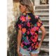 thumbnail image 3 of Camisa de manga corta para mujer, cuello en V, dobladillo enrollado, puños, blusa, decoración estampada, Top de verano para niñas, estampado rojo M, 3 of 8