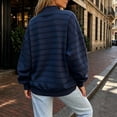 thumbnail image 4 of Jowdiw Womens Striped Mock Neck Sweatshirt Long Sleeve Drop Shoulder Loose Pullover Top, 4 of 5