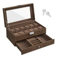 thumbnail image 2 of SONGMICS 12-Slot Watch Box, Lockable Watch Case with Glass Lid, 2 Layers, Brown Synthetic Leather, Brown Lining, 2 of 9
