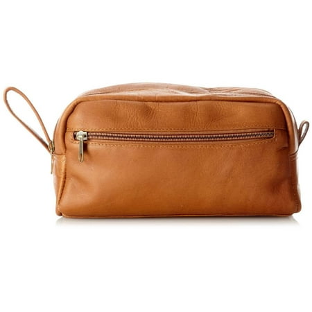 - Small Double Zip Leather Shave Kit w Loop Handle & Front Pocket (Cafe)