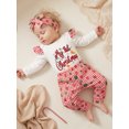 thumbnail image 6 of Loicainy Infant Baby Girls Christmas Outfit 3 6 9 12 18 Months Letters Print Romper with Plaid Pants Headband Clothes Set, 6 of 9