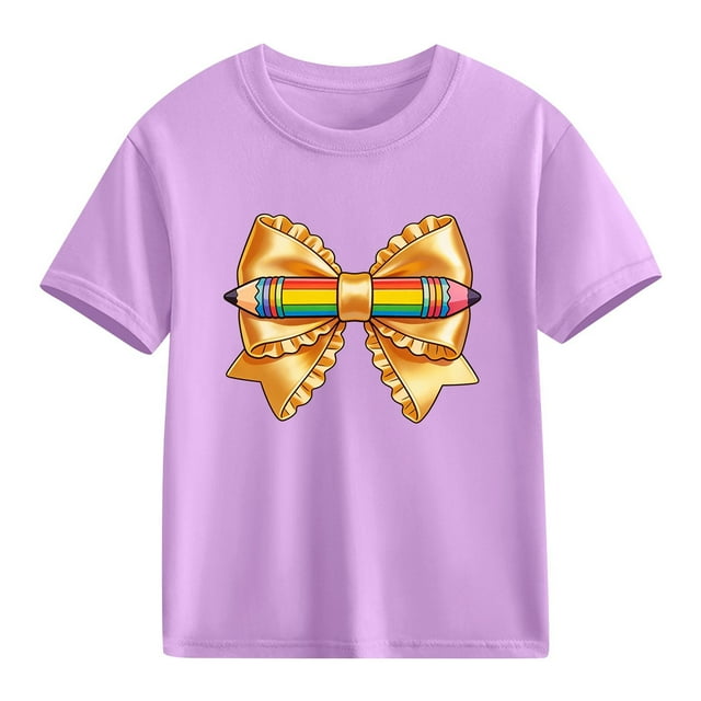 Blusas y camisas de manga corta con cuello redondo para niños y niñas, camisetas gráficas de manga corta, blusas con estampados bonitos para la temporada escolar.