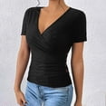 thumbnail image 3 of Ltctricy Summer Tops for women trendy eyelet embroidered crossover v neck side button ruched slim t shirts going out blouses, 3 of 6
