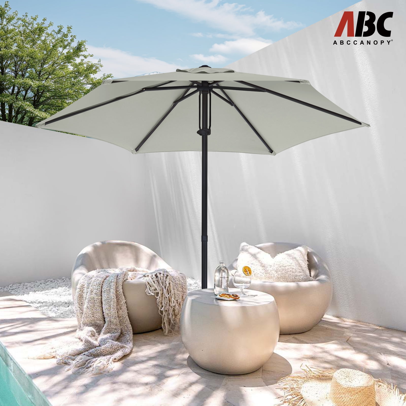 ABCCANOPY 7.5ft Outdoor Market Hand Push Patio Umbrella,12+Colors, Light Gray