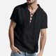 thumbnail image 5 of Camisas Para Hombre Camiseta de manga corta con cordón y capucha Vintage de lino y algodón para viajes de ocio de primavera y verano para hombre (Black, S), 5 of 6