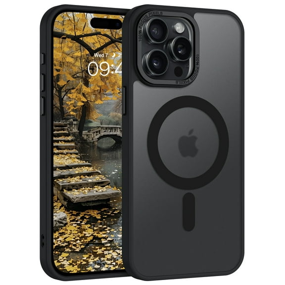 GUAGUA for iPhone 15 Pro Max Case, 6.7" Matte Magnetic Phone Case, Support for Mag-safe, Translucent Frosted Slim Shockproof Protective Cover for iPhone 15 Pro Max Case, Black