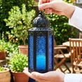 thumbnail image 4 of Moroccan Metal Candle Lantern Holder with LED Fairy String Lights, Medium, White Gold, 4 of 11