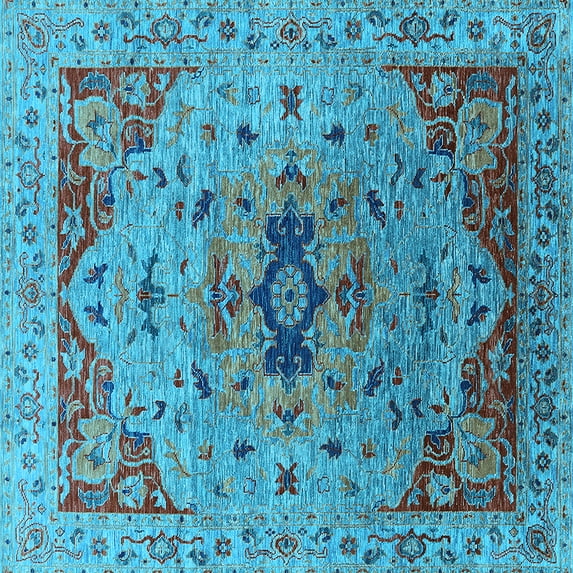 Ahgly Company Indoor Square Oriental Light Blue Industrial Area Rugs, 3' Square