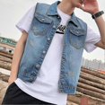 thumbnail image 3 of Men Lapel Sleeveless Denim Jacket Washed Loose Fit Casual Waistcoat, 3 of 5