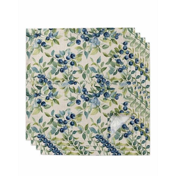 Blueberrys Leaves Cloth Napkins Set of 4 Reusable Dinner Napkins, Farmhouse Retro Botanical Plants Cocktail Napkin Washable Table Napkins for Wedding/Holiday Party/Baby Shower 20"x20"