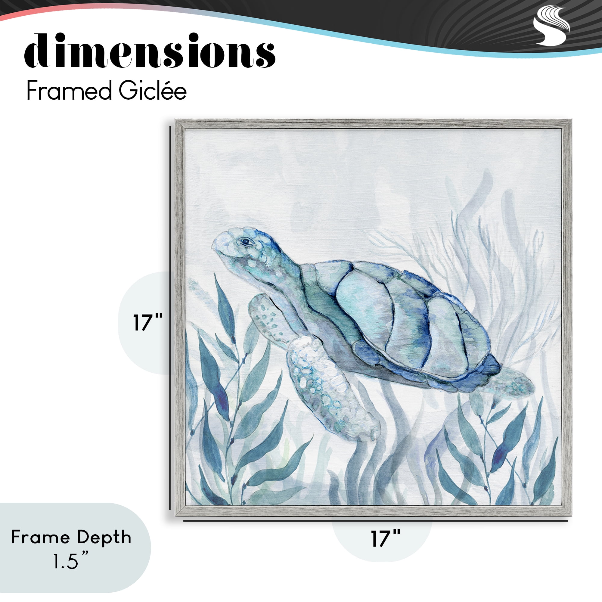Stupell Industries Sea Turtle with Subtle Smile Gray Framed Giclee Art, design by Janet Tava