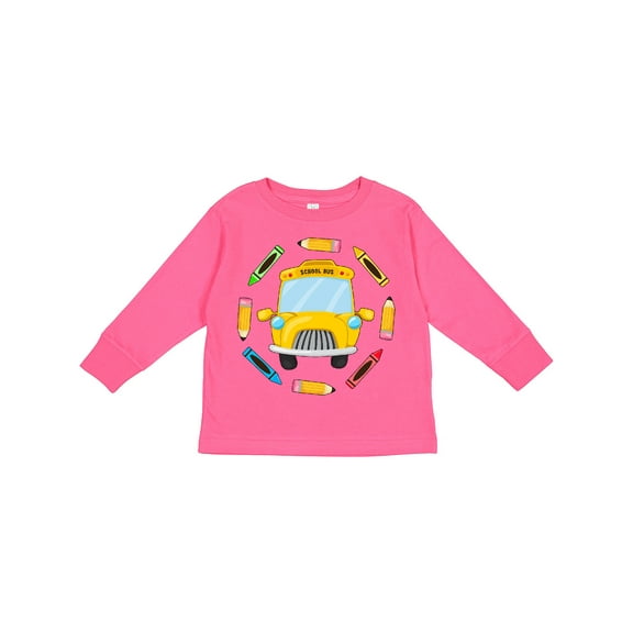 Inktastic School Bus with Pencils and Crayons Boys or Girls Long Sleeve Toddler T-Shirt