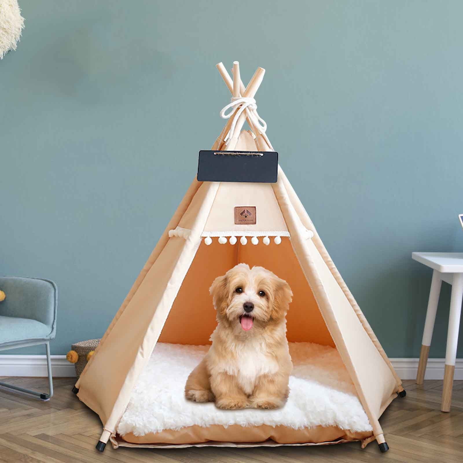 Pet Teepee Tents Portable Indoor Dog Teepee Pet Teepee with Thick Cushion Cat Teepee Dog Tent Bed Dog Cat House Indoor for Dogs and Cats Washable Teepee Tent House for Puppy 50 50 60cm