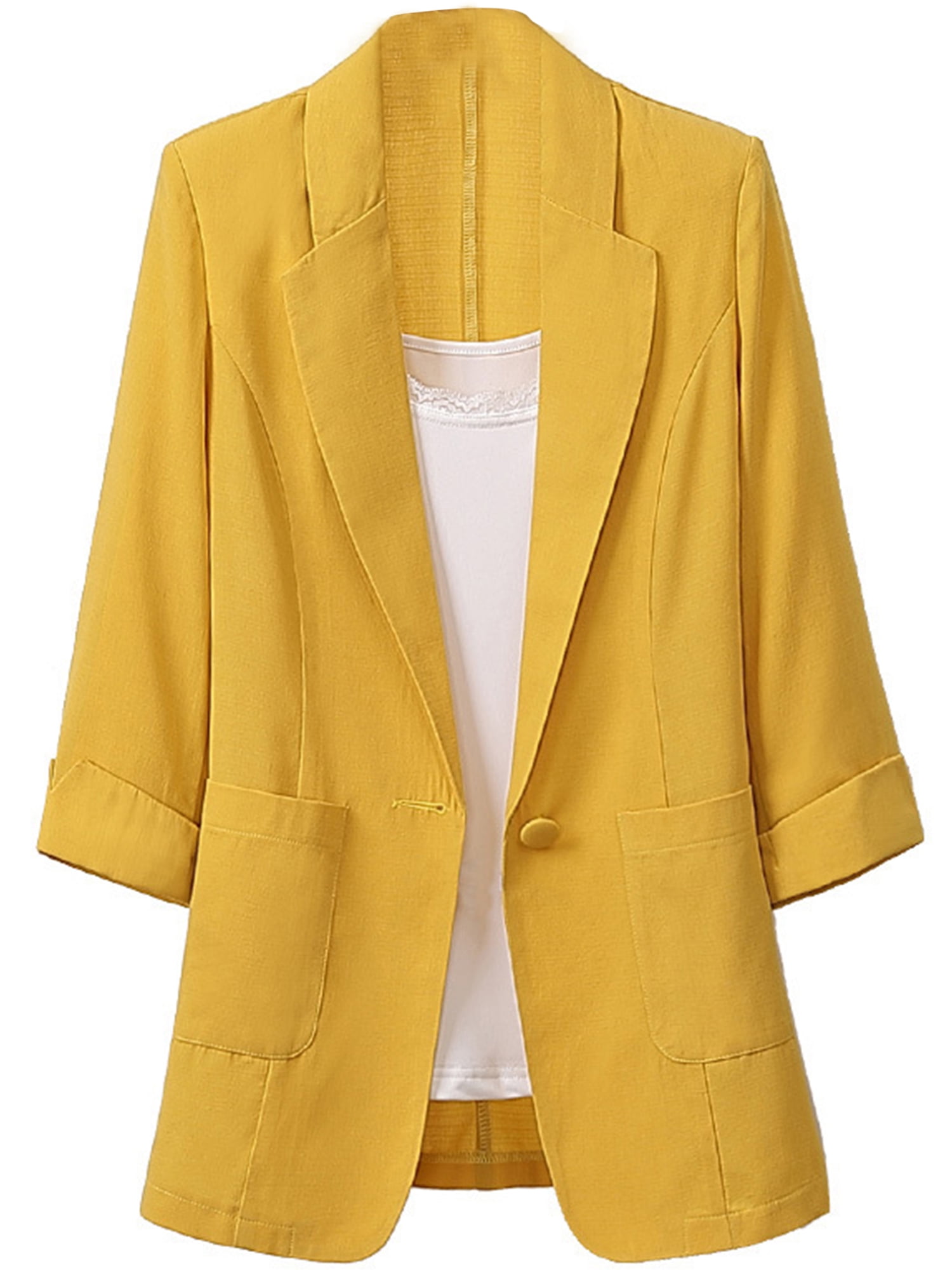 Womens Cotton Linen Blazer Plus Size Button Formal Coat Cardigan for Ladies Mid-Length Jackets Office Slim Coats for Women blazer - Walmart.com