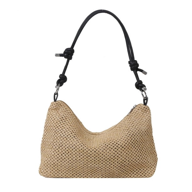 Zhuge Bolso de hombro tejido para mujer, bolso de mano tejido, bolso de mano tejido elegante para playa de verano, bolsos de hombro de 11.02 x 3.34 x 7.48 pulgadas (negro)