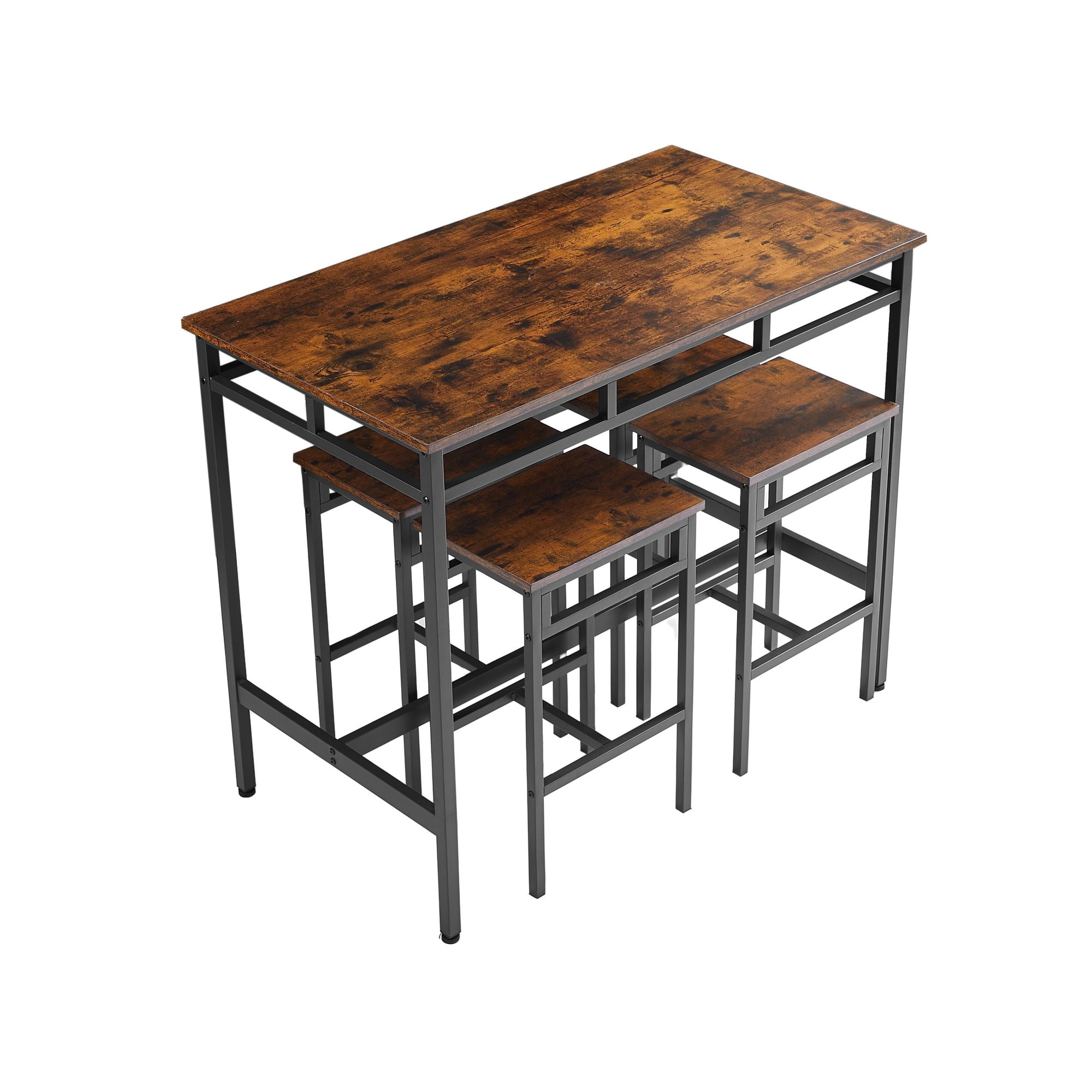 Aukfa 5-Piece Counter Height Dining Set, Bistro Pub Table Set with 4 Stools for Small Space, Rustic Brown