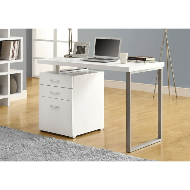 Computer Desk 3 Storage Drawers Left Or Right Setup Floating Desktop 48 L White Silver Com Computer Desk 3 Storage Drawers, How To Install Secretary Desk Hinges In Taiwan