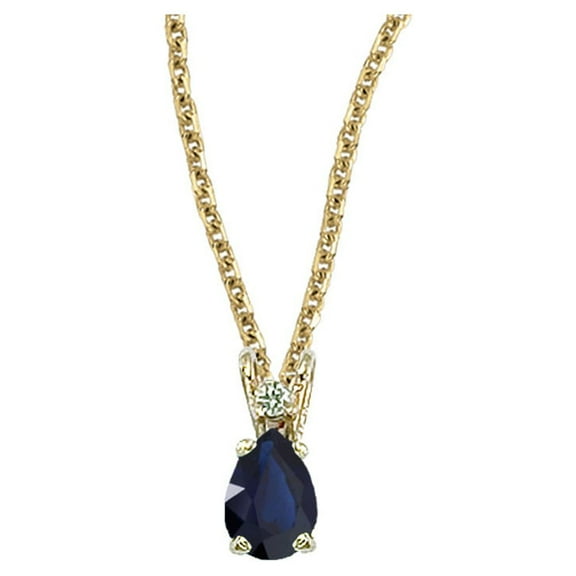 14K Yellow Gold Pear Shaped Sapphire & Diamond Pendant with 18" Chain