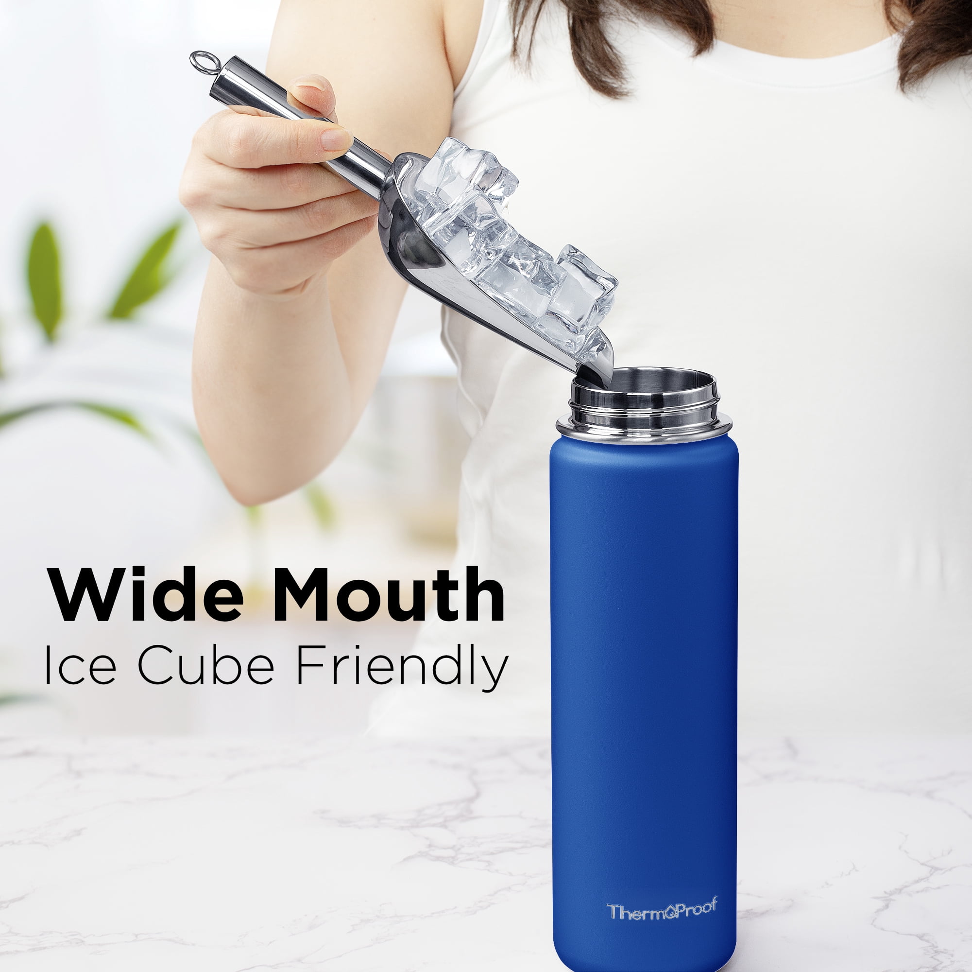 ThermoProof Insulated Stainless Steel Water Bottle 22oz, Leakproof Spout & Chug Lid, Keeps Cold 24H Hot 12H, Reusable Wide Mouth Bottle