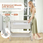 Costway 3-in-1 Portable Baby Bassinet Bedside Sleeper Cradle with Mattress& Storage Basket Beige