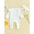 thumbnail image 4 of Biekopu Baby Girl Fall Outfit, Long Sleeve Crew Neck Solid Jumpsuit with Headband Baby Clothes, 4 of 9