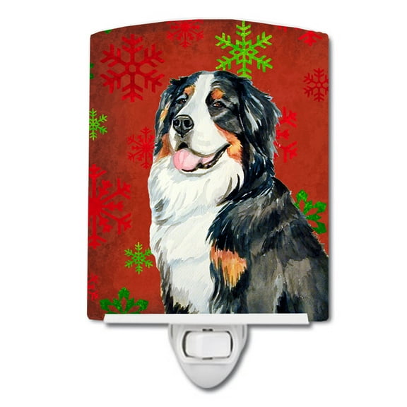 Caroline's Treasures LH9334CNL Bernese Mountain Dog Red Green Snowflakes Holiday Christmas Ceramic Night Light, 6x4x3",