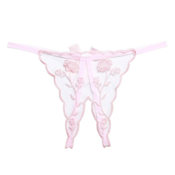 Women's G String Panty Lace Thongs Bow Front Crotchless Underwear Hollow Out See Through Panty Snap Crotch Lingerie plus
