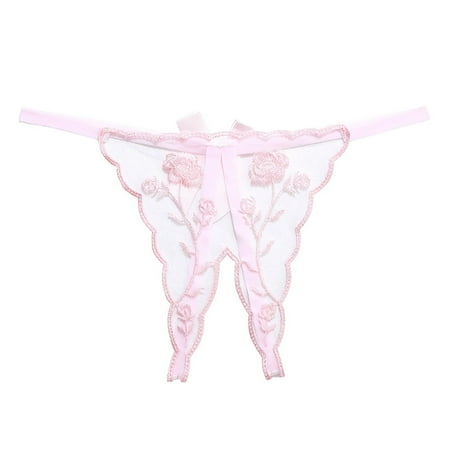Women s G String Panty Lace Thongs Bow Front Crotchless Underwear Hollow Out See Through Panty Bridal Lingerie