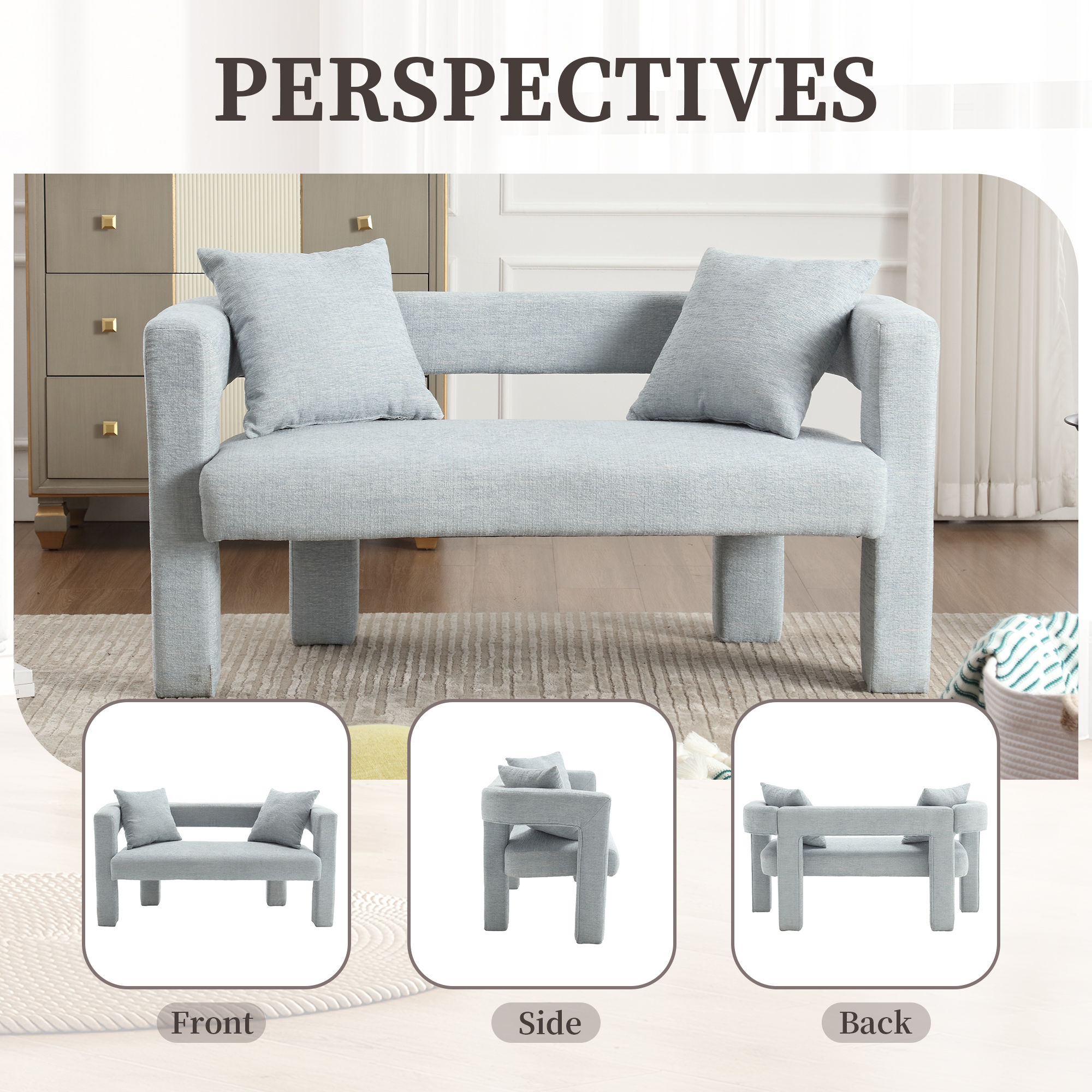 MOONMISS Chenille Upholstered Modern Comfy 2-Seater Loveseat Chair with 2 Pillows-Mint Green
