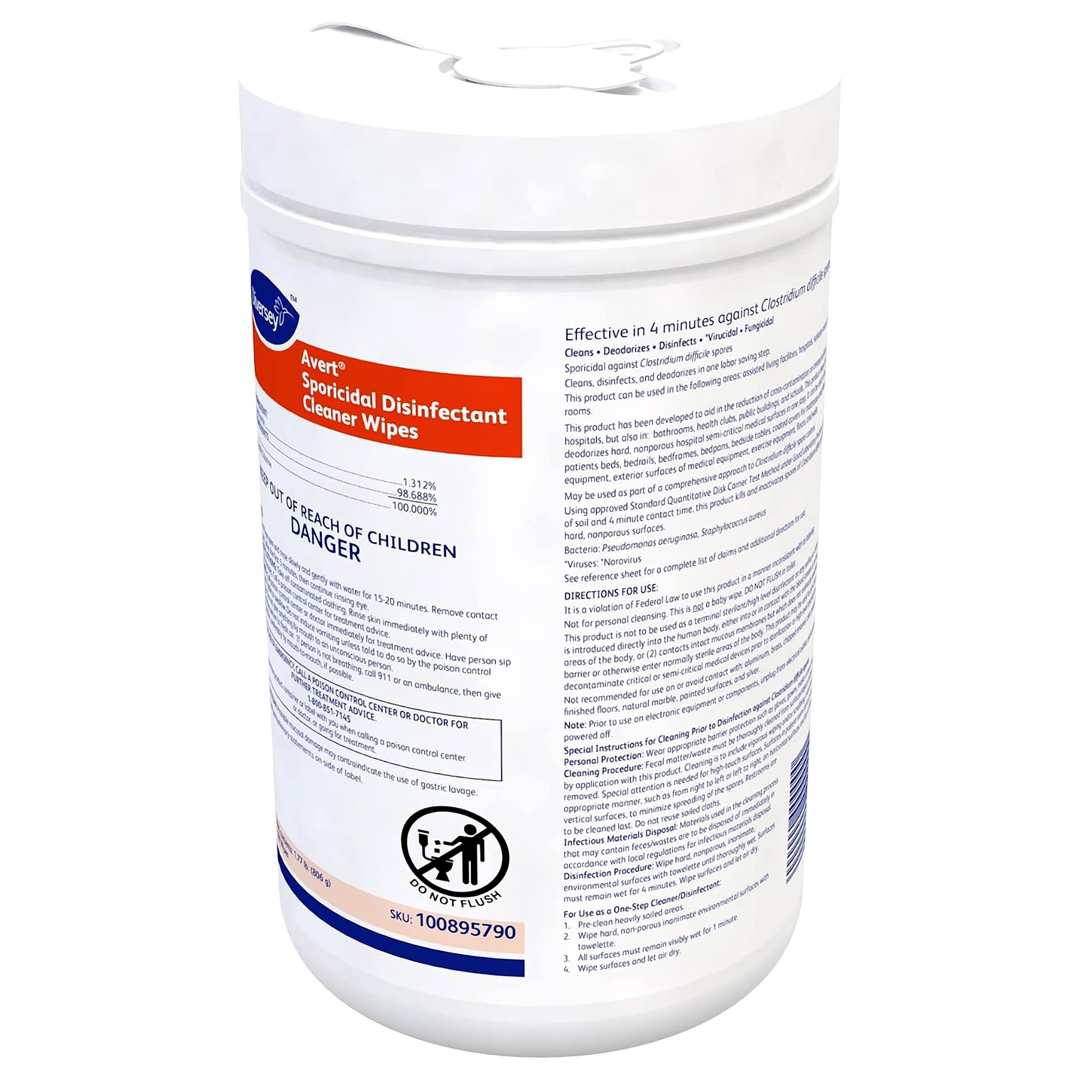 Avert Disinfecting Wipes, Canister, 6"x7", PK12 100895790