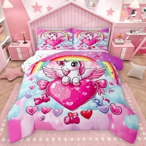 Homewish Cute Cartoon Unicorn Bedding Comforter Set,3D Loves Bowtie Twin Comforter Sets,Fairy Tale Theme Bedding Set For Girls Kids,Super Cozy Room Decor Reversible,2 Pieces