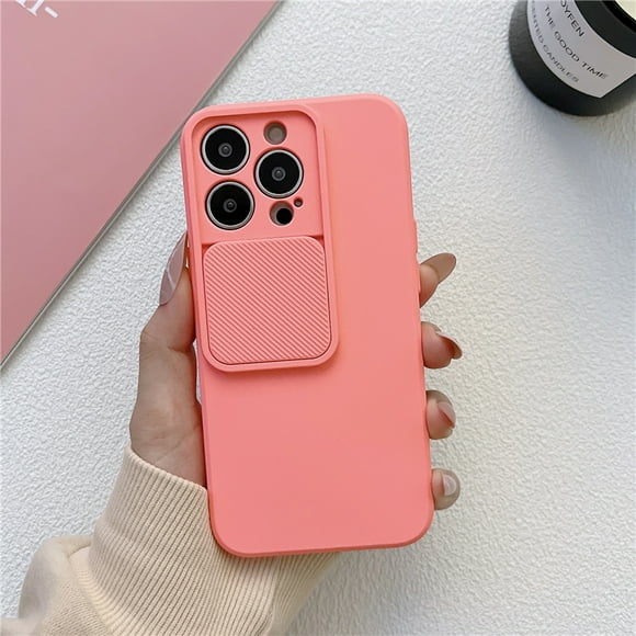 Slide Close Camera Protection Soft TPU Case For iPhone 16 15 14 13 12 11 Pro XS Max X XR 7 8 Plus SE Solid Color Silicone Cover Pink For iPhone 13 Pro