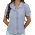 thumbnail image 1 of Blusa de Oficina de Corta con Cuello Alto y Botones A Rayas para Mujer, Color Azul XL, 1 of 6
